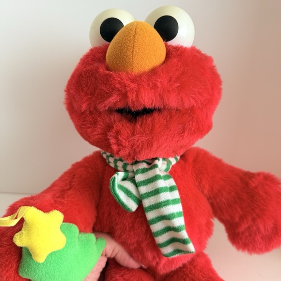 Mattel Other - Christmas Elmo Plush 14" Talking Doll Striped Scarf Santa Hat Works